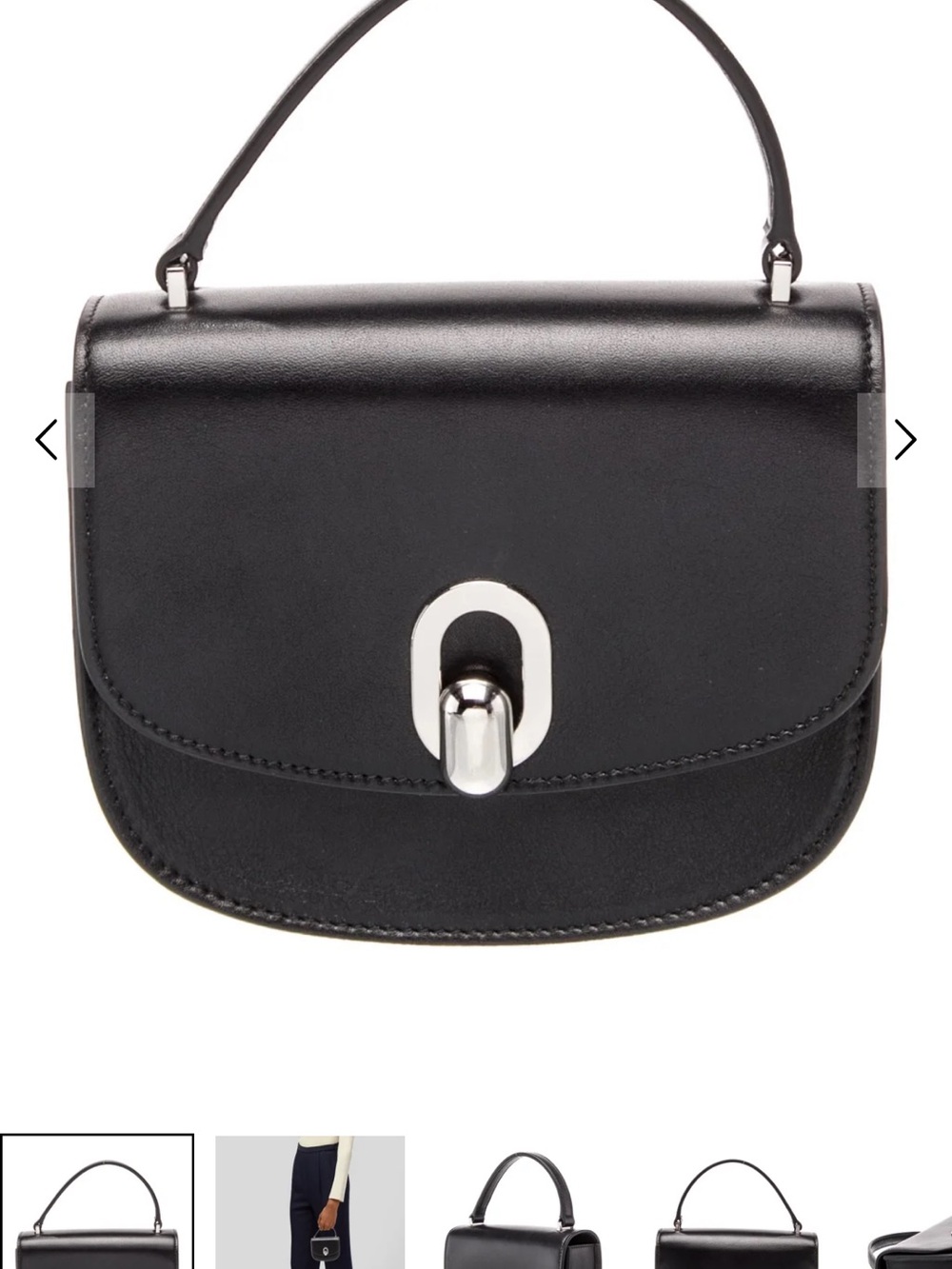 Savette Black Leather Top-Handle Bag with Silver-Tone Turn Lock